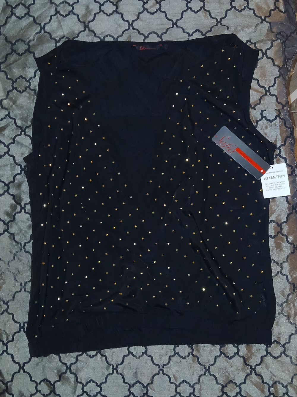 sofia by sofia vergara Black Tank Top with Gold Studs
